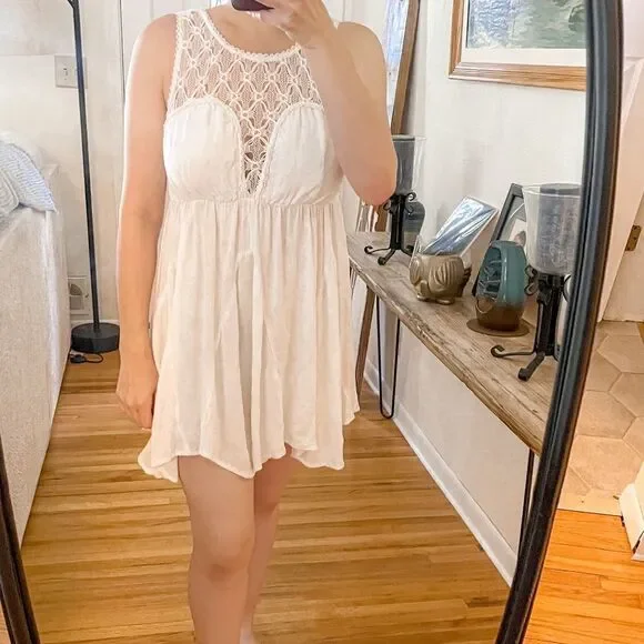 Free People Fiesta Lace Mini Dress White M - Picture 1 of 10